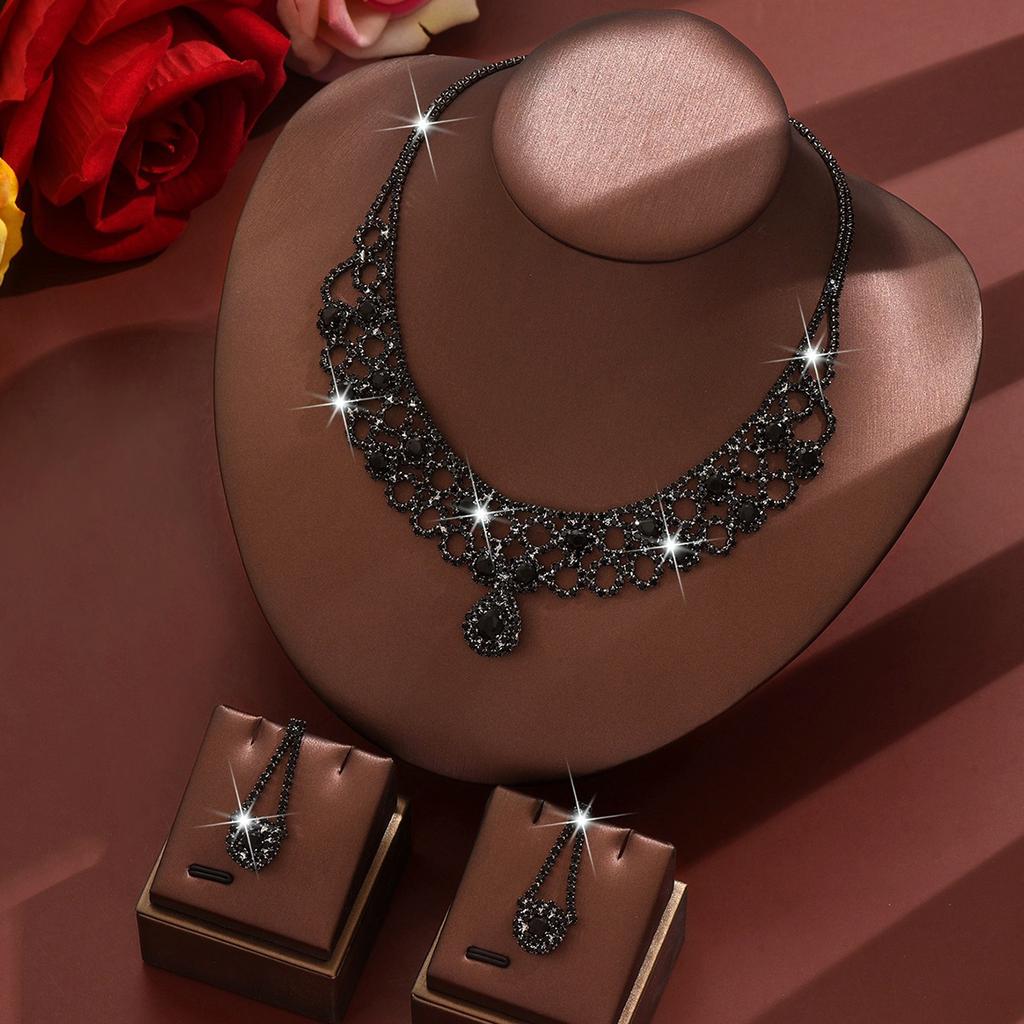 3pcs Bohemian Luxury Style Elegant Women's Rhinestone Necklace Earring Set Weddings Birthdays Beach Parties Dresses Accessories
