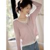 Women's V-Neck Zipper Ribbed Fake Two-Piece Sweater