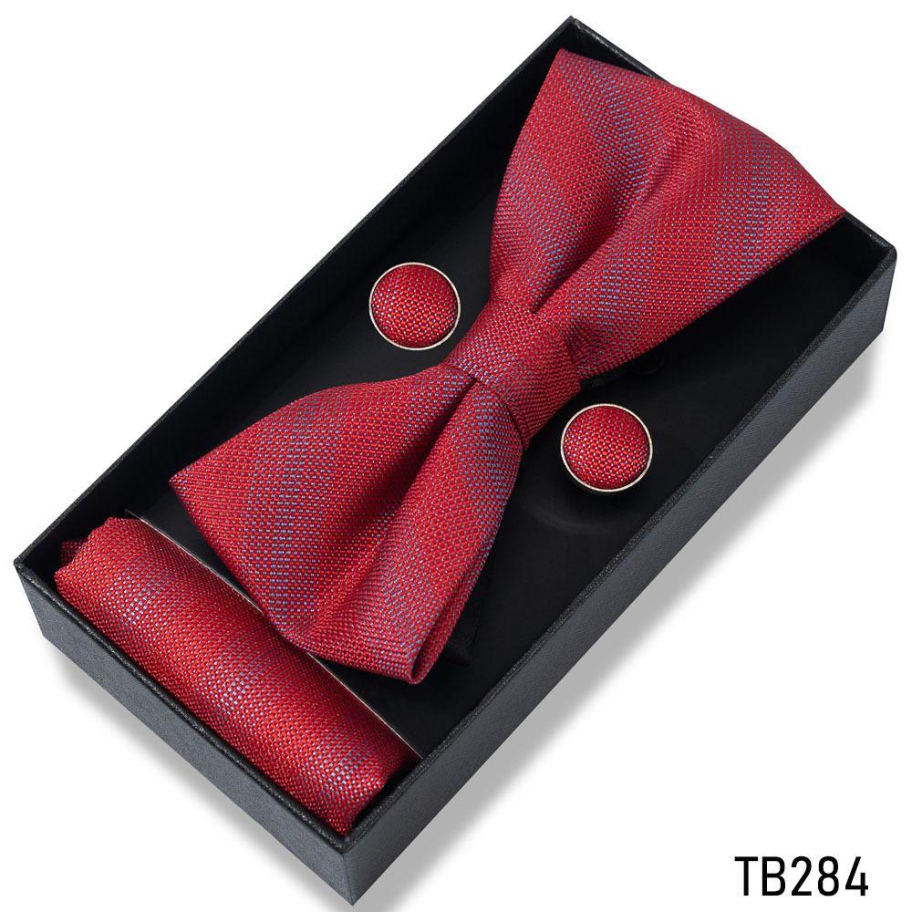 Classic Bowtie Bow Ties for Mens Butterfly Bowknot Pocket Square Cufflinks Suit Set Bussiness Accessories