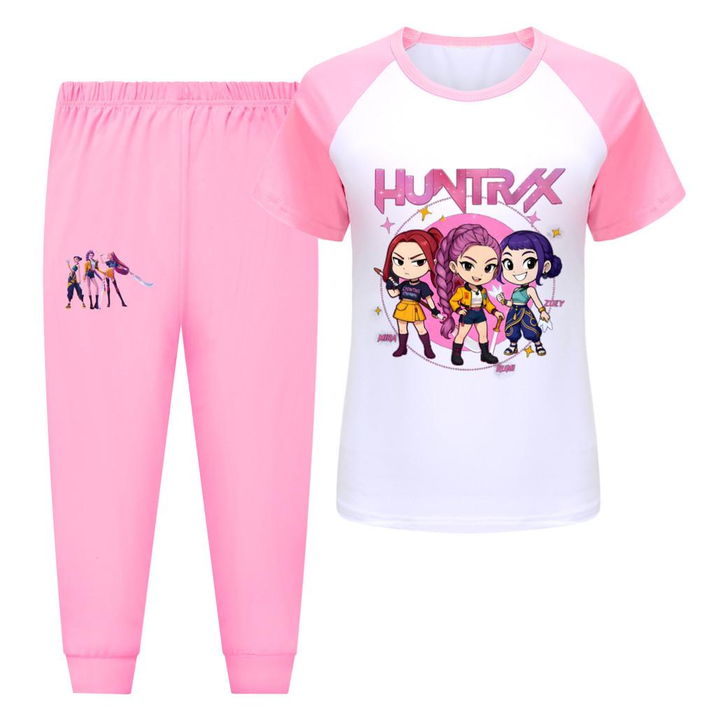 

5033 Kids Girls Rumi Zoey Mira Hunters Print T-shirt Pants Trouser Clothes Set 170cm рожевий