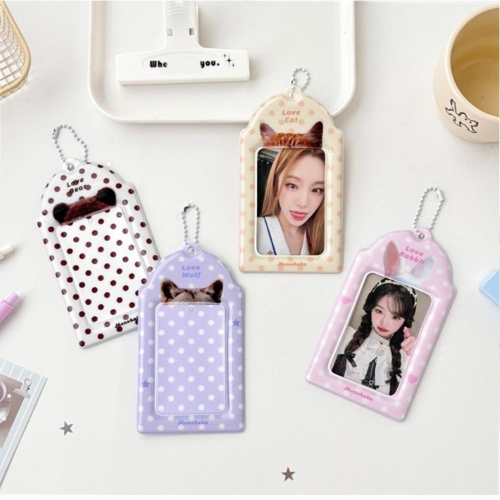 Portafoto in PVC Resistente con Catena Design Pois Proteggi Carte Stampa Orecchie Animali Custodia per Carte Kpop 3 pollici