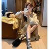 Wool version lamb wool leather thick-soled wool shoes women's winter height increase slippers thermal cotton shoes