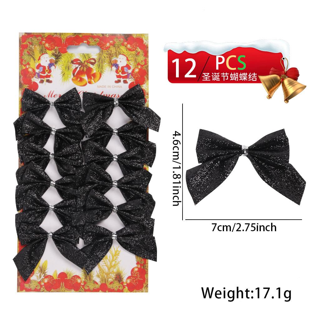 

12 шт. Різдвяні прикраси, Прикраса для різдвяної фестивальної вечірки, Міні-бантик із золотим пилом на різдвяну ялинку, Підвіска-прикраса з бантом чорний