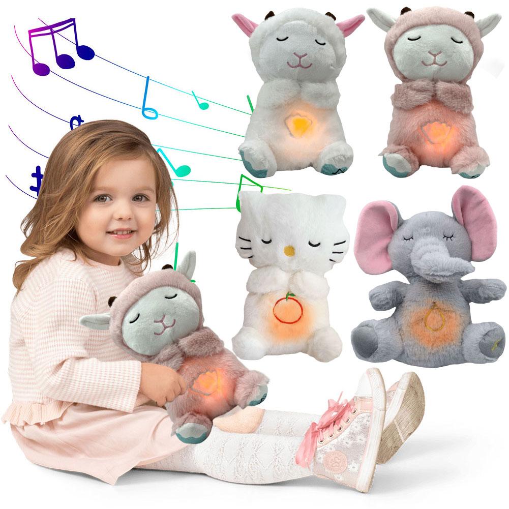 Niedliches Tier Schlafmusik Spielzeug mit Musik Lichtern Rhythmischer Atmungsbewegung Plüschtier Musikalisches Babyspielzeug für Neugeborene