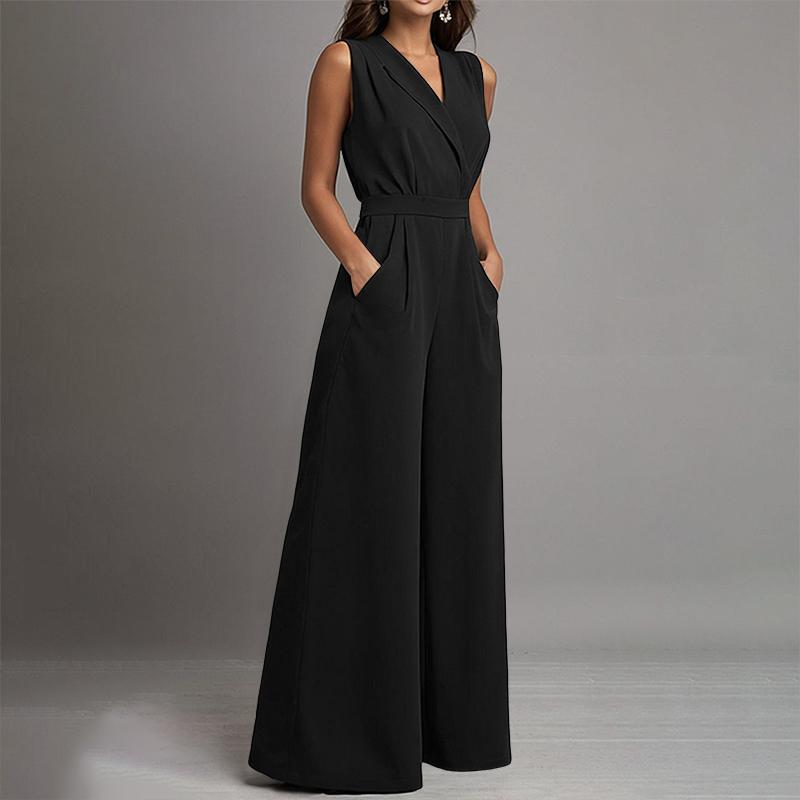 ZANZEA Women Casual V-Neck Solid Color Sleeveless Wide Leg Jumpsuits S