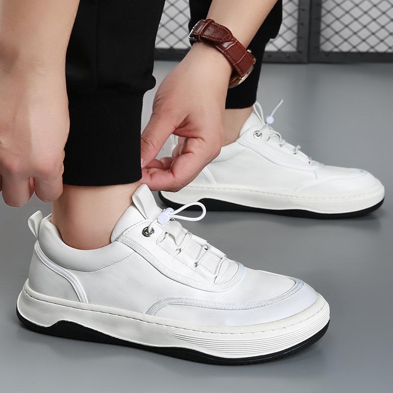 European Station Trend Board Shoes Leather Men's Shoes Spring Breathable Sports Casual Shoes Versatile Platform White Shoes Men's