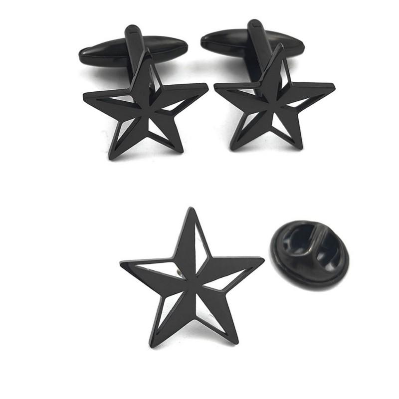 Hohlgeschnitzte Pentagramm Brosche Manschettenknöpfe 3D Dreidimensional Personalisierte Einfache Luxuriöse Unisex Accessoires