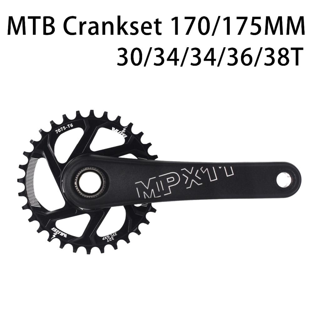 DENPETEC MTB 170mm Square Taper Crankset with 30T 32T 34T 36T 38T Narrow Wide Tooth Chainring Mountain Bike Single Speed Crankset Replacement for Bicycle Crank Arm Set
