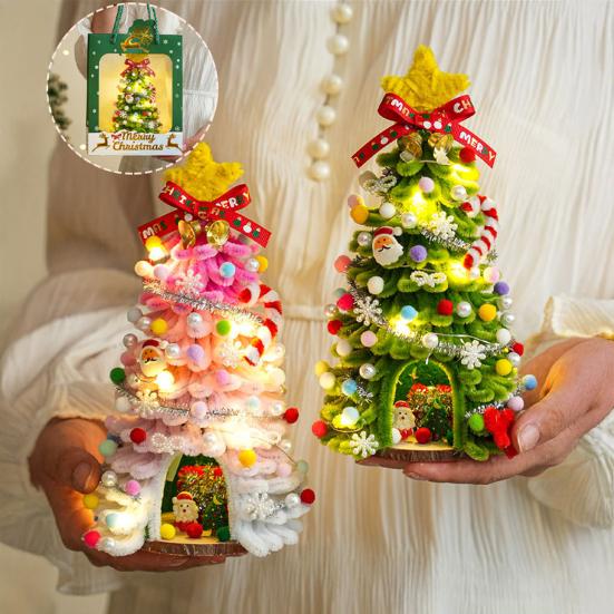 DIY Pipe Cleaners Christmas Tree Kit with String Light Twistable Plush Stick Xmas Tree