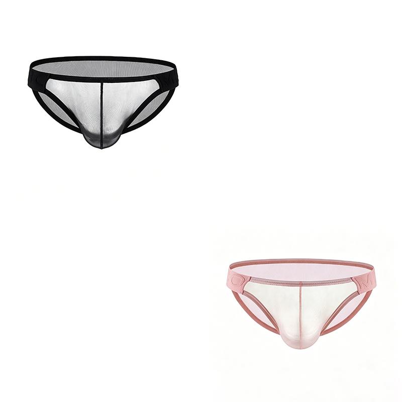 2Pcs/Lot Men's Sexy Low-rise Briefs Ultra-thin See-through Tight Underwear Quick-dry Breathable Solid Color Briefs