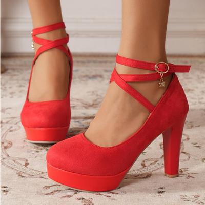Czerwone Wysokie Obcasy Buty Mary Jane Dla Dziewczynek Platforma Czarne Damskie Czółenka Moda Pasek na Kostce Buty na Imprezę Taneczną Ślubne Damskie