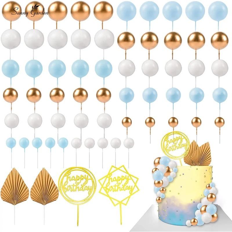 Cake Decoration 50pcs Colorful Happy Birthday Cake Topper Pearl Ball Birthday Party Wedding Supplies Event Tools Accessories