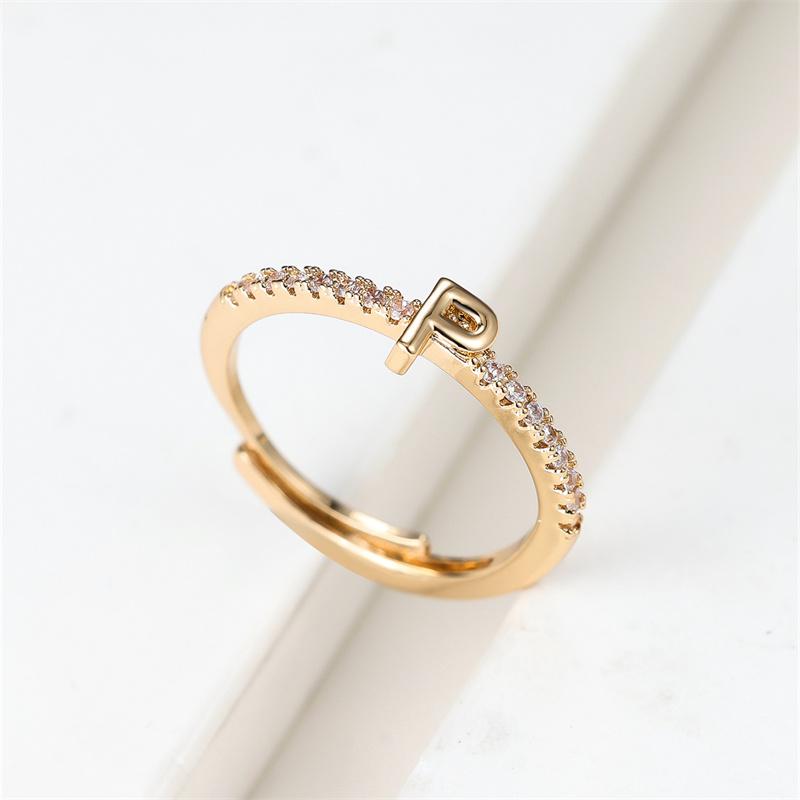 1 ks Zlatá barva 26 anglických písmen CZ Zirkonové otevírací prsteny Nastavitelné prsteny Šperky