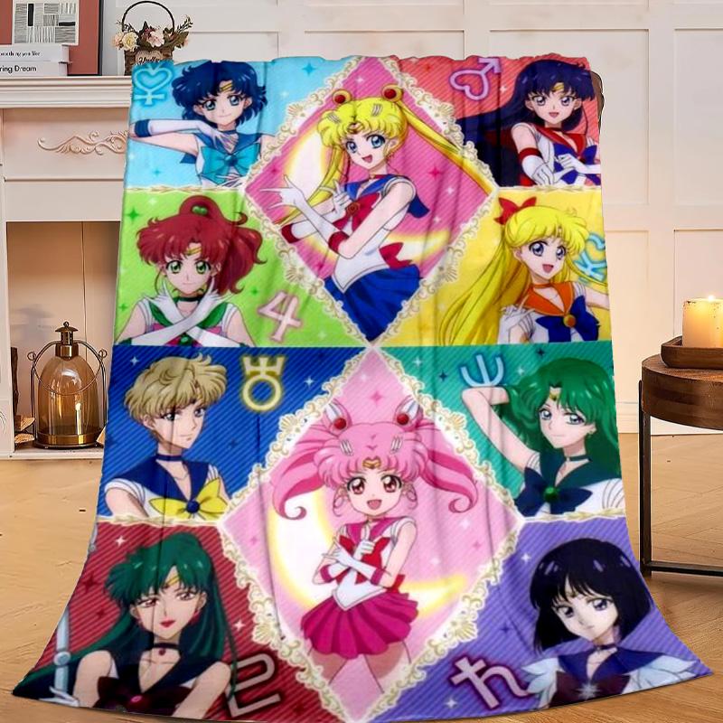 1PC Sai-lor anime Characters Flannel Blanket Gift, Suitable for Both Men And Women, Soft Ideal for Beds And Sofa, Birthday Or Christmas Gift