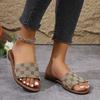 Sommer Neu Einfache und Vielseitige Damen Square Toe Flache Rutschfeste Strand-Pantoletten Monogramm Hausschuhe