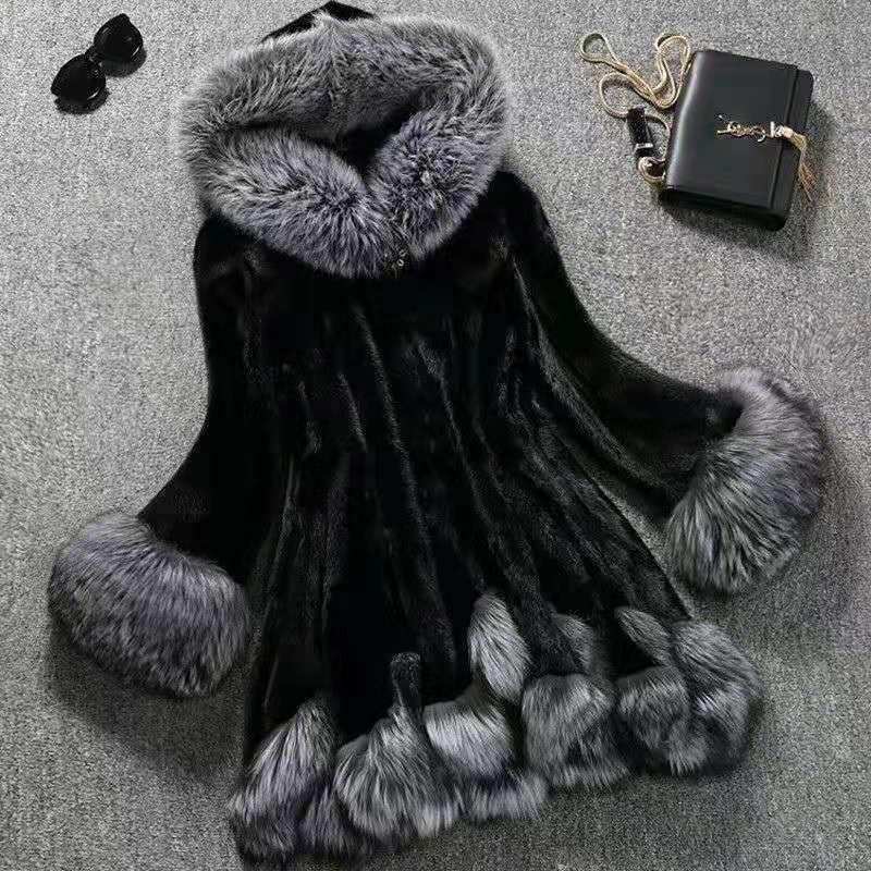 Winter new imitation mink imitation fur coat medium and long imitation mink coat women's imitation fox hair hooded