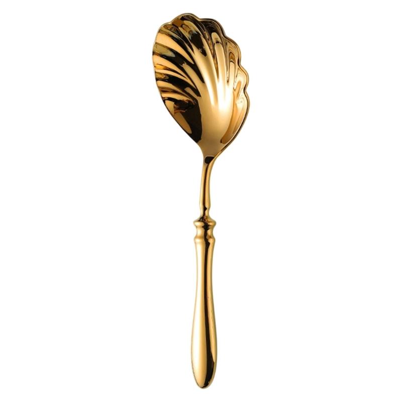 Food Serving Spoon with a Broad Shell-Form Bowl Stainless Steel for Gathering and Transferring Soups, Rice, and Casseroles