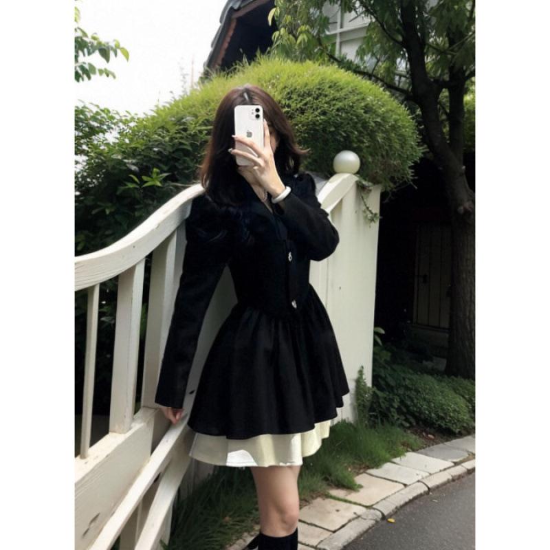 

Black Hepburn small fragrant style high-end temperament waist suit dress small princess tutu dress S