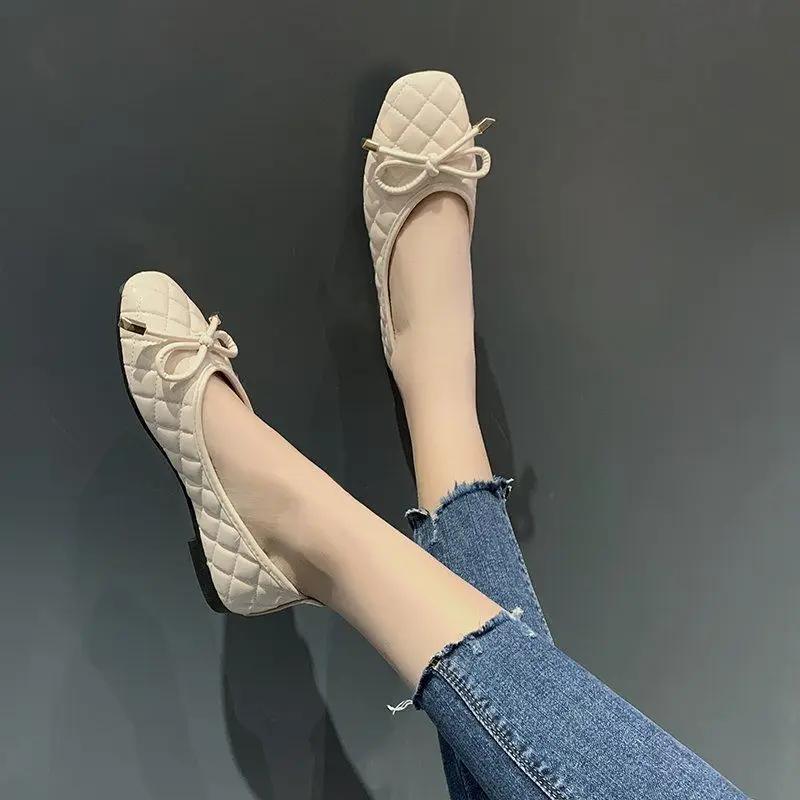 Fashion Black Square Toe Woman Flats Kawaii Slip-on Sale Cheap Liquidation 2025 Trend Summer Chic Point Quick Delivery Shoes for Women