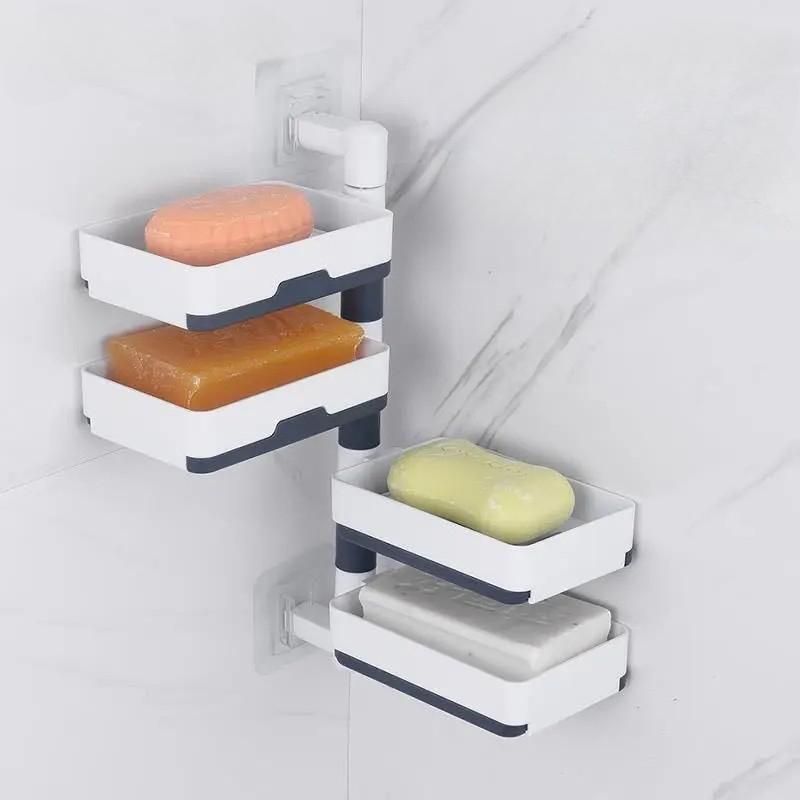 Multi Layer Suction Cup Soap Dish With Drain Water Mobile Space Saving Bathroom Soap Holder For Storage Container Dishes Box