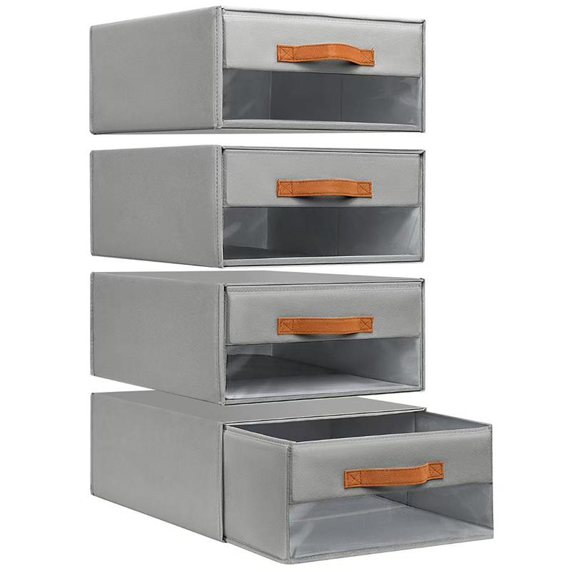 1pc Foldable Storage Drawer Stackable Wardrobe Organizer Bedding Storage Box with Handle Clothing