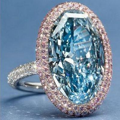 Huitan Big Oval Blue Cubic Zirconia Rings for Women Gorgeous Wedding Anniversary Party Female Rings Paved Pink CZ Trendy Jewelry
