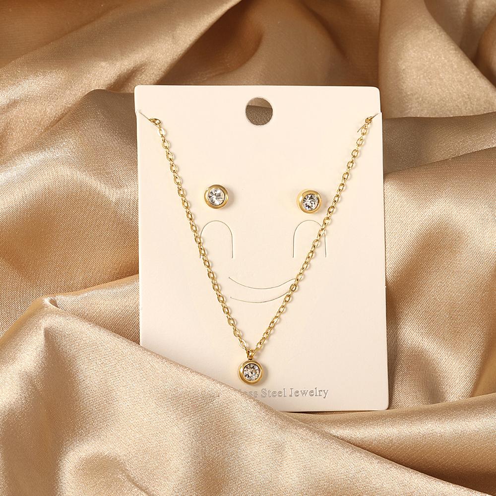 Cubic Zirconia Necklaces Zircon Sets For Women Tiny Stainless Steel Gold Plated Pendant Necklaces And Earrings Sets Wedding