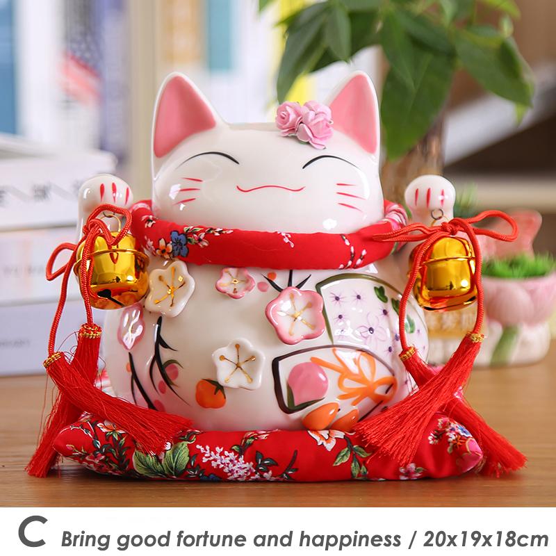 8 Inch Ceramic Maneki Neko Abacus Design Lucky Fortune Cat Money Box Figurine Feng Shui Zen Decoration Ornament Coin Bank