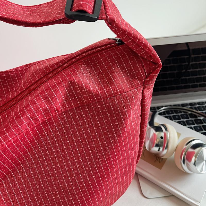 Large Capacity Plaid Canvas Bag Women's Lightweight Handbag Shoulder Crossbody Dumpling Bag