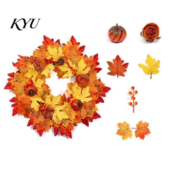 Decorative Door Hanger Fall Sunflower Maple Leaf Wreath with Pumpkin Pinecone, Thanksgiving Harvest Artificial Wreath, Indoor Outdoor Autumn Decor for