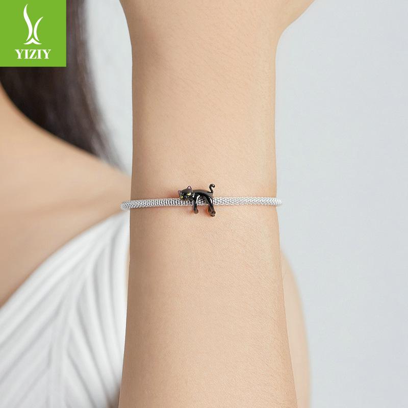 Electroplated Black Gold Animal Cat Diy Bracelet Beaded Accessories Personalized 925 Silver Beads