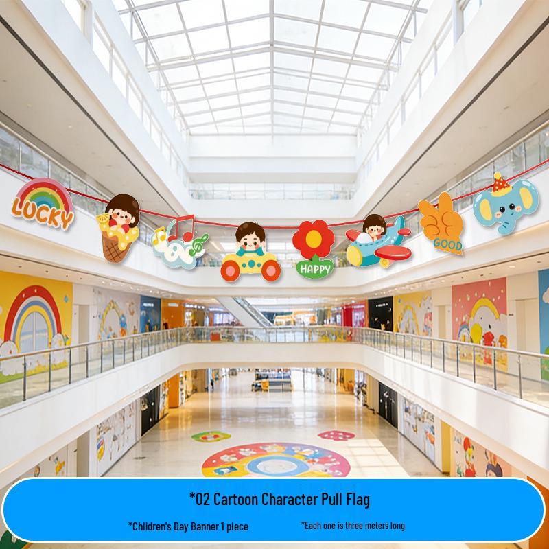 Children s Day Cartoon Banner Flags - Classroom Ceiling Decorations for June 1st Event