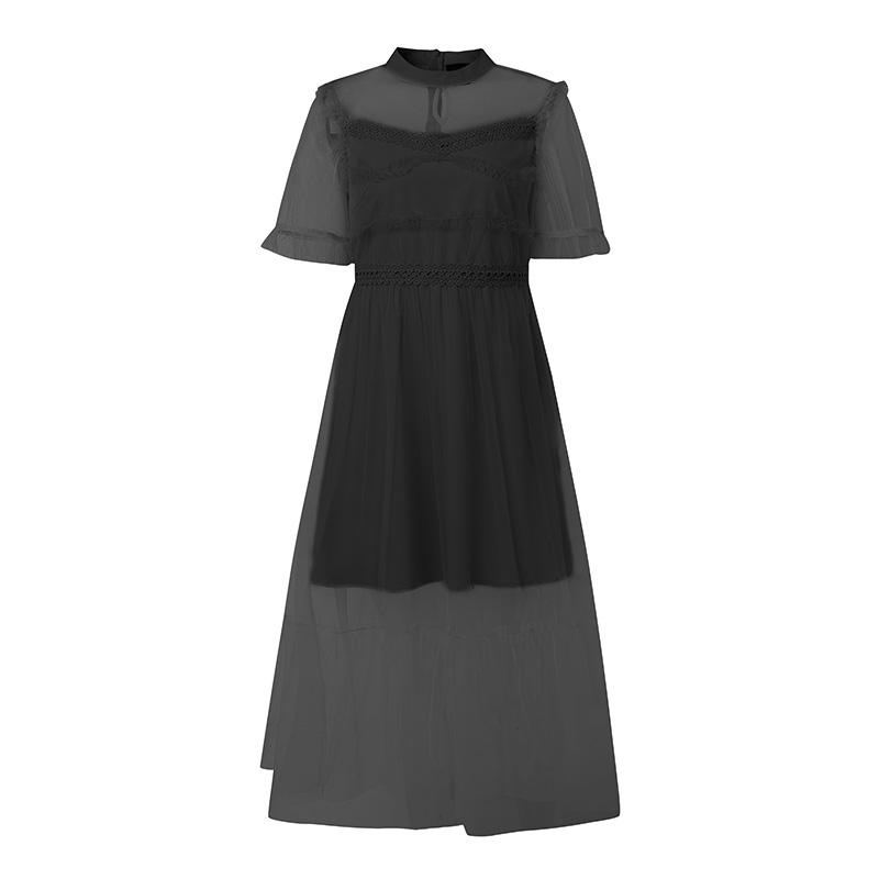 

ZANZEA Женское элегантное платье с сетчатой вставкой, повседневное, с круглым вырезом и короткими рукавами 5XL чёрный