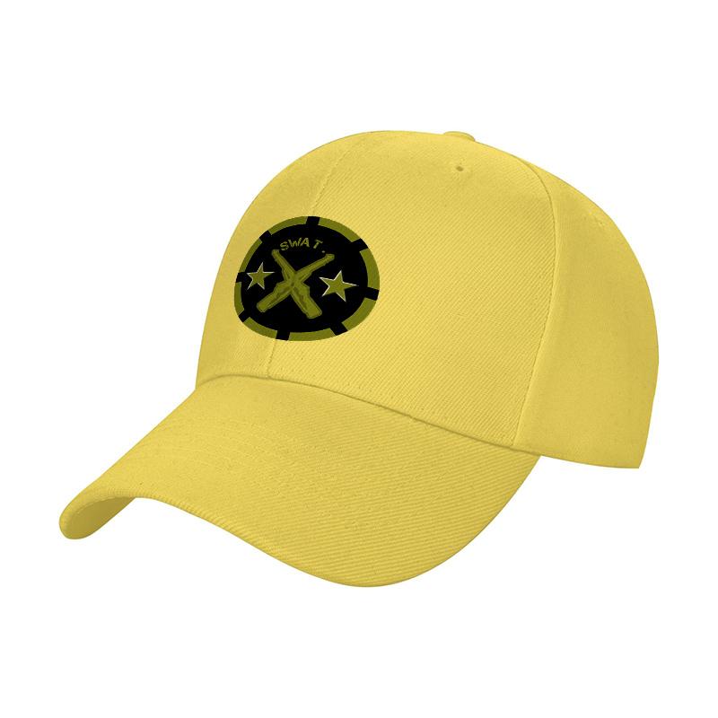SWAT Logo Black Baseball Cap with Yellow Emblem and Star Design for Tactical Style and Urban Fashion Look