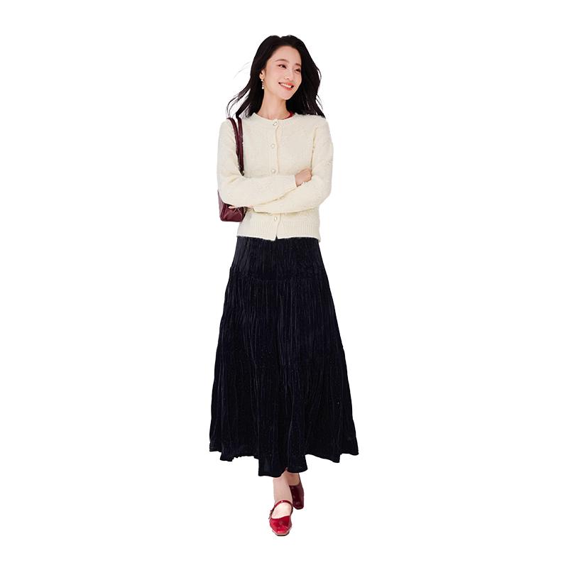 

Women s Black Velvet A-Line Midi Skirt M