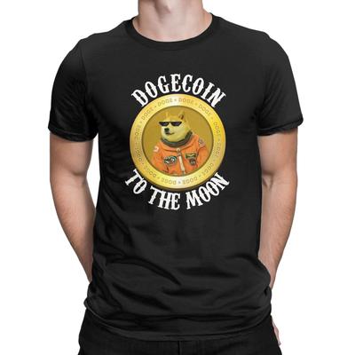 Cool Men's Moon Astronaut Meme Crypto Doggy Funny 100% Cotton T-Shirt Dogecoinn Tops Tees For M