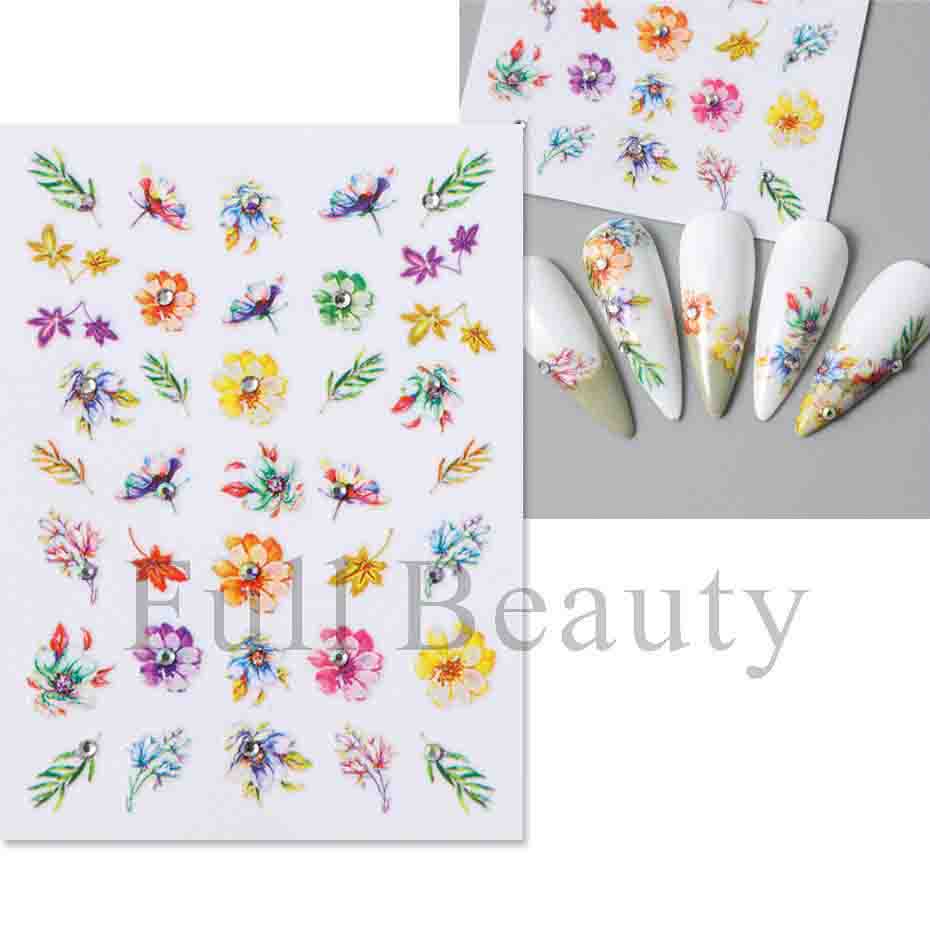 

3D Красочные Наклейки Для Ногтей Цветочные Растения Наклейки Для Нейл-Арта Цветочные Бабочки Весенние Слайдеры Маникюр Декор