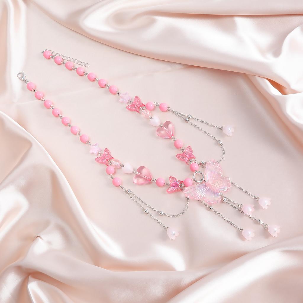 Accessories, Spice Girl Beaded Y2K Necklace Love Imitation Pearl Butterfly Choker Tassel Necklace