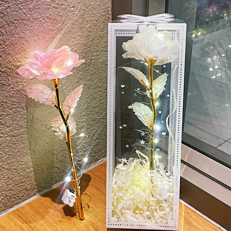 Luminous Flashing Gold Preserved Rose Bouquet – Creative Qixi Souvenir
