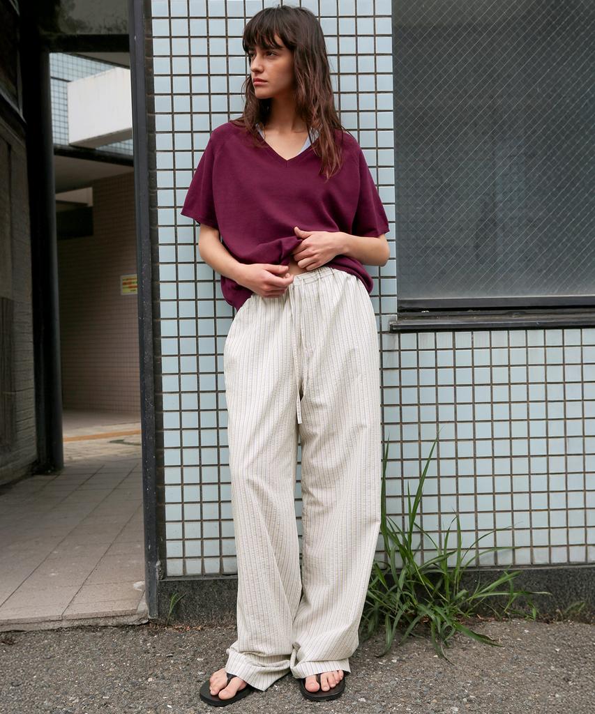 Leuba Light Washed Stripe Pants - Beige Stripe