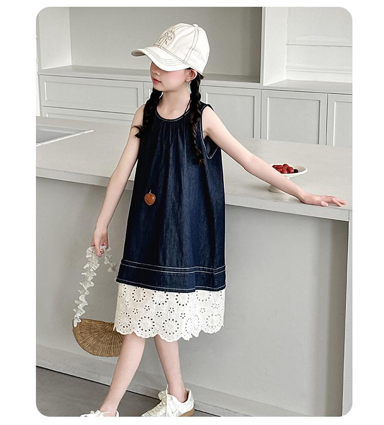Girls' summer sleeveless denim dress 2026 new item girls' tank top dress children's vacation style princess dress