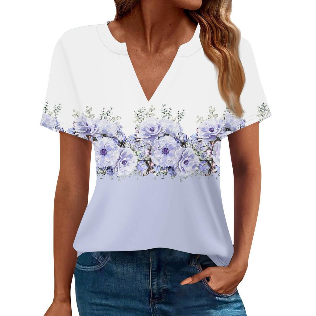 Women's Summer Short Sleeve V Neck Shirt Business Casual Loose T-Shirt Trendy Fashion Clothing Tops