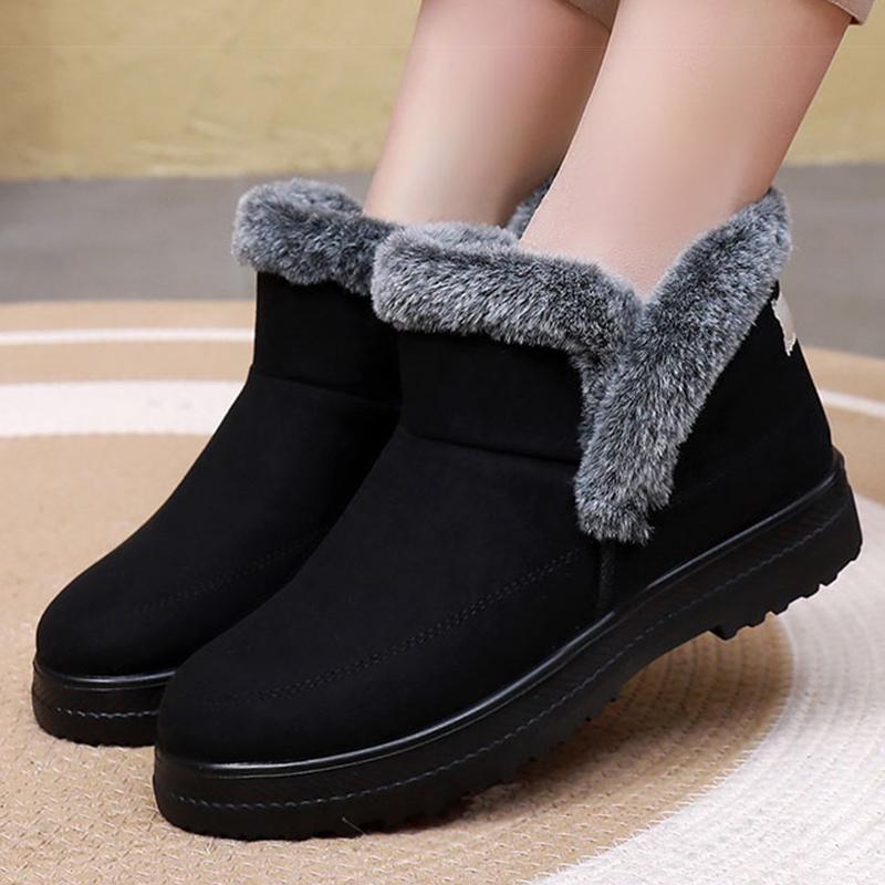 Damenstiefel Winterstiefel mit Fell Warme Stiefeletten Schnee Botas Mujer Slipper Fellschuhe Frau Winter Schuhe Schwarz Damen