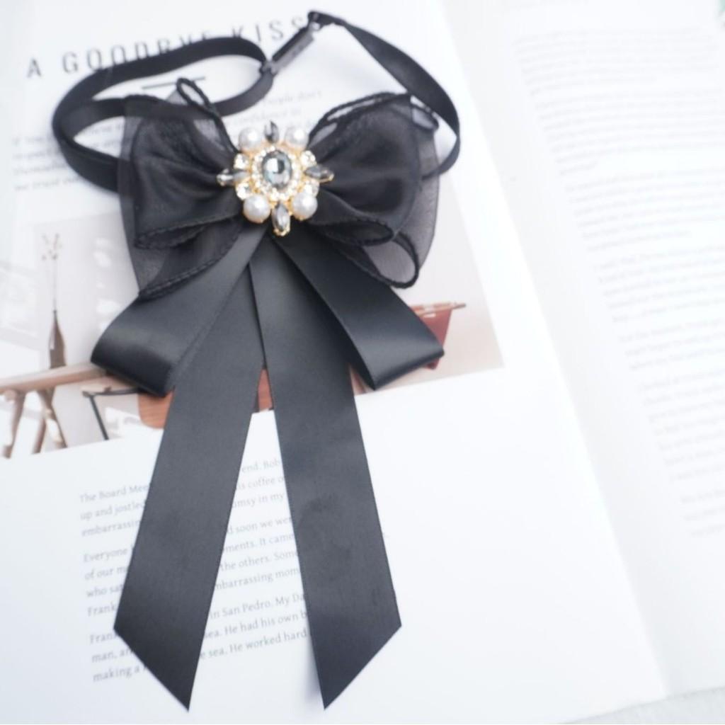 Korean Style Womens Bow Tie With Rhinestone And Pearl Decor For Graduation School Uniform Accessories