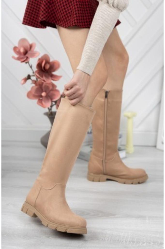 Women Modern Stylish Fashion Boots Boots Faux Leather Beige Skidproof Sole Boots