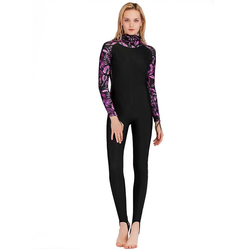 Womens Full Coverage UV Protection Rash Guard Set Long Sleeve Pants Hooded With Chest Pad Snorkeling Swimming Diving
