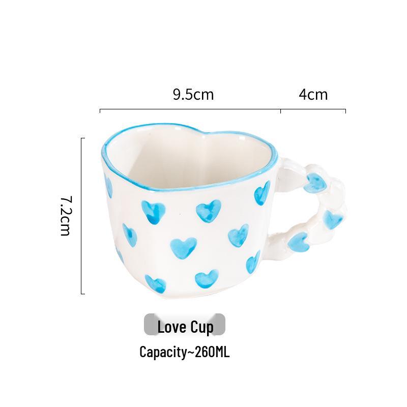 Tazza da Caffè in Ceramica con Piattino - Design Rosa Love Dipinto a Mano