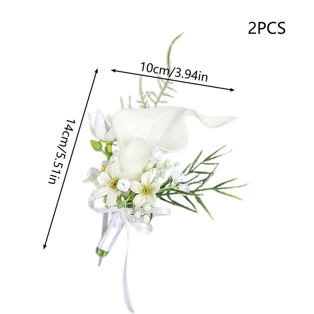 2PCS Wedding Boutonniere Artificial Flowers Bride Groom Corsages for Ceremony Party