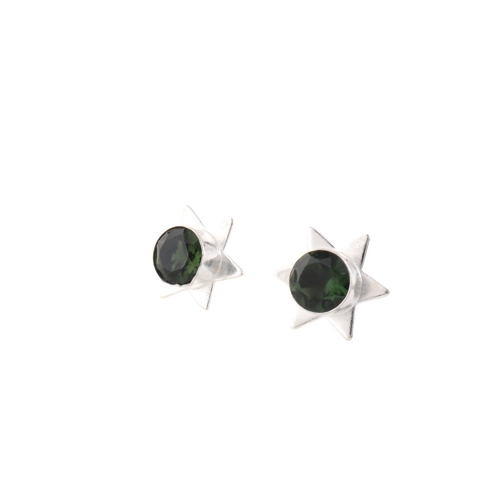 Green Tourmaline Gemstone 925 Sterling Silver Jewelry Handmade Boho Studs 0.44" EE-175-14