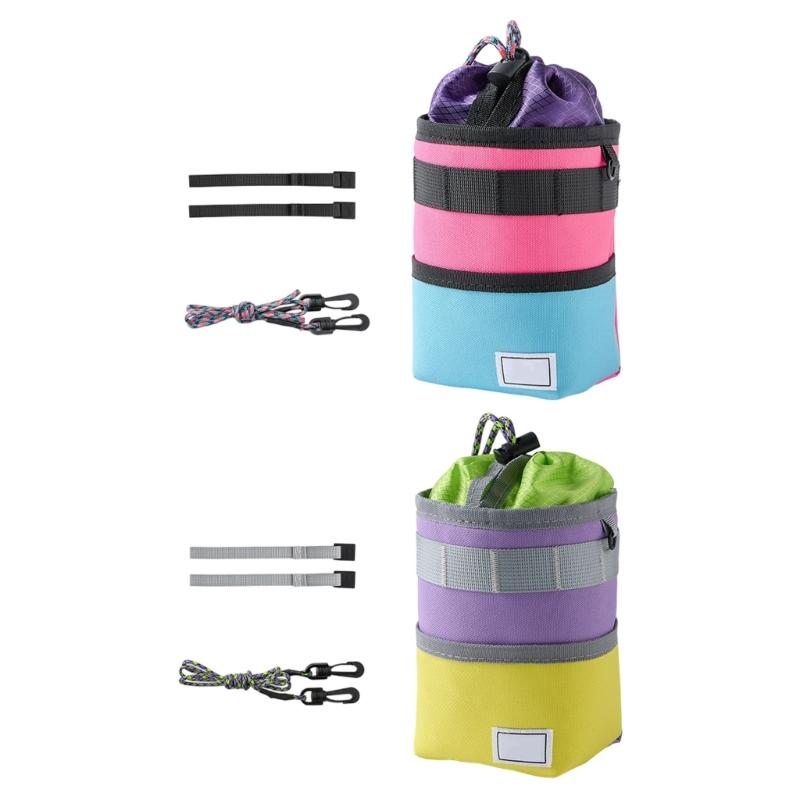 Bike Front Bar Bottle Bag with Two Fasteners, Drawstring Storage Compartment, and Removable Crossbody Carry Option